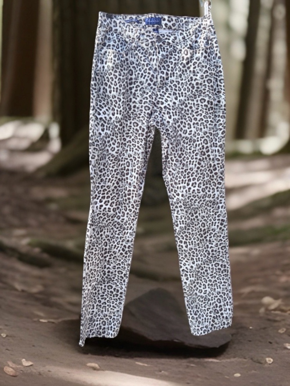 Charter Club White and Black Leopard Print Slim Chinos